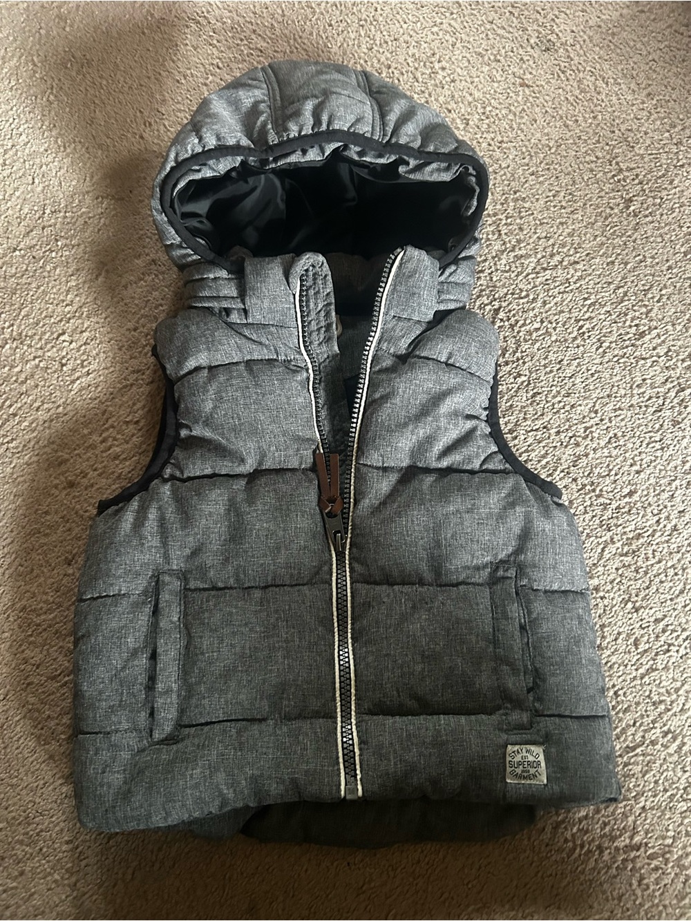 H&M Dark Heather Gray Hooded Puffer Vest
